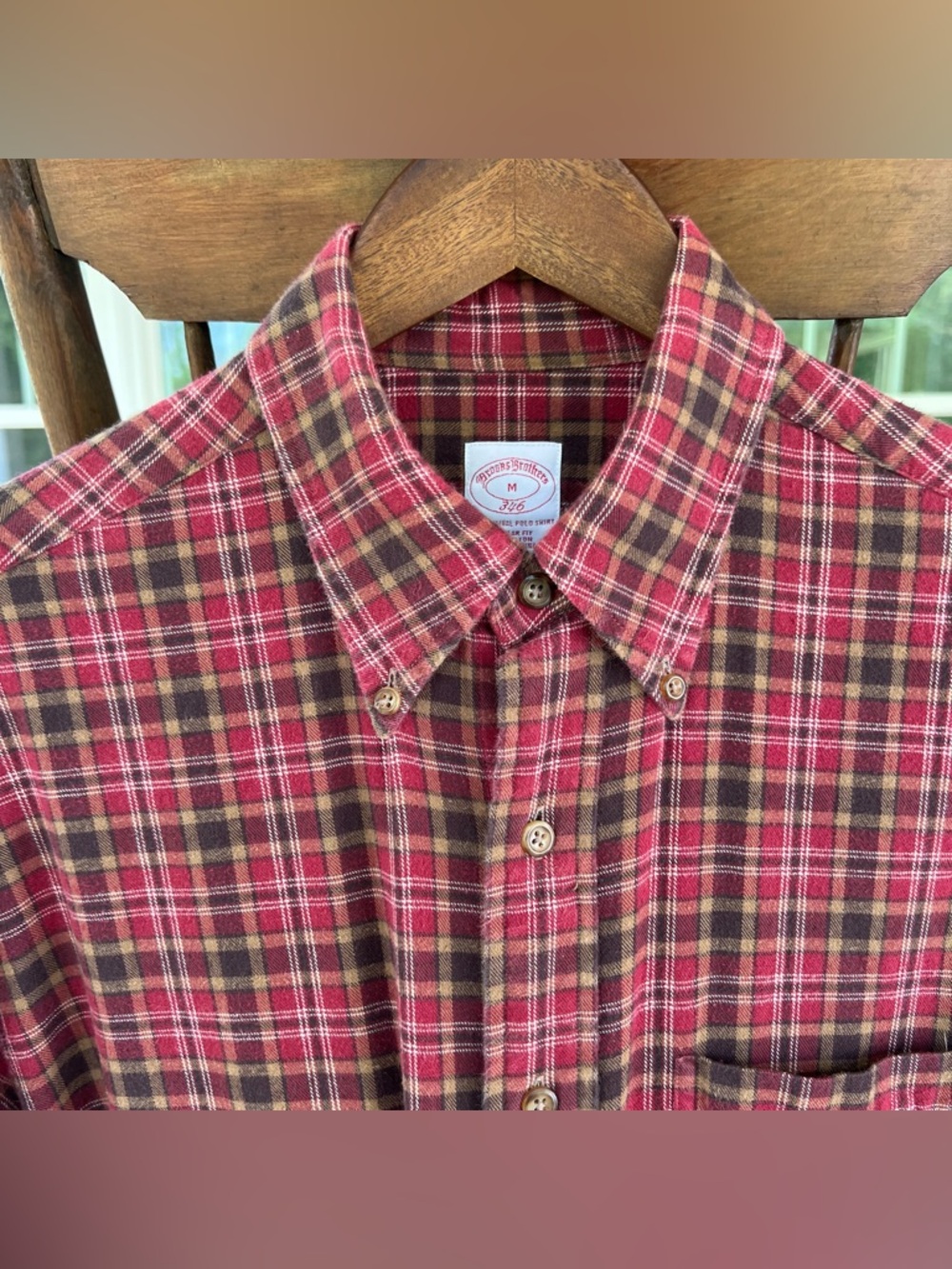 Brooks Brothers 346 Men’s Flannel Red Plaid Shirt Long Sleeve Button Up Medium